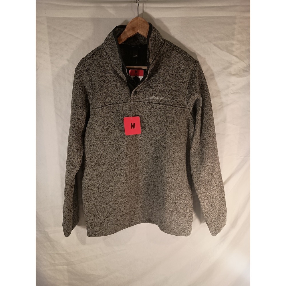 Eddie Bauer Mens Radiator Fleece Pullover 1/4 Snap Front Sweater Charoal Medium